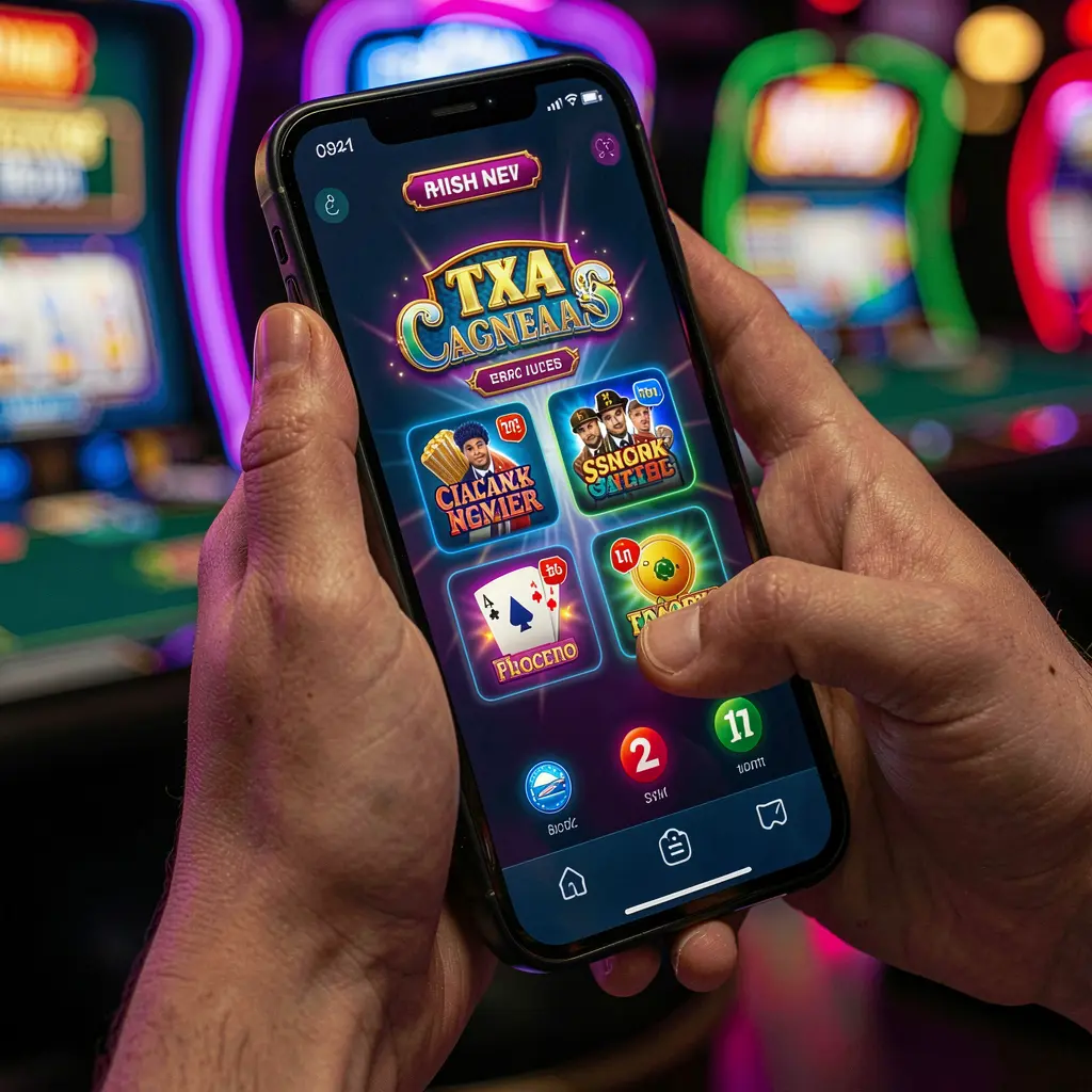 SINA66JL App – Experience fast and immersive mobile casino gaming User interacting with the SINA66JL mobile casino app showing colorful slot reels and neon game visuals on a smartphone